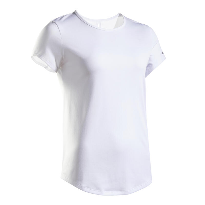 T-Shirt de ténis de gola redonda dry mulher - Essentiel 100 branco