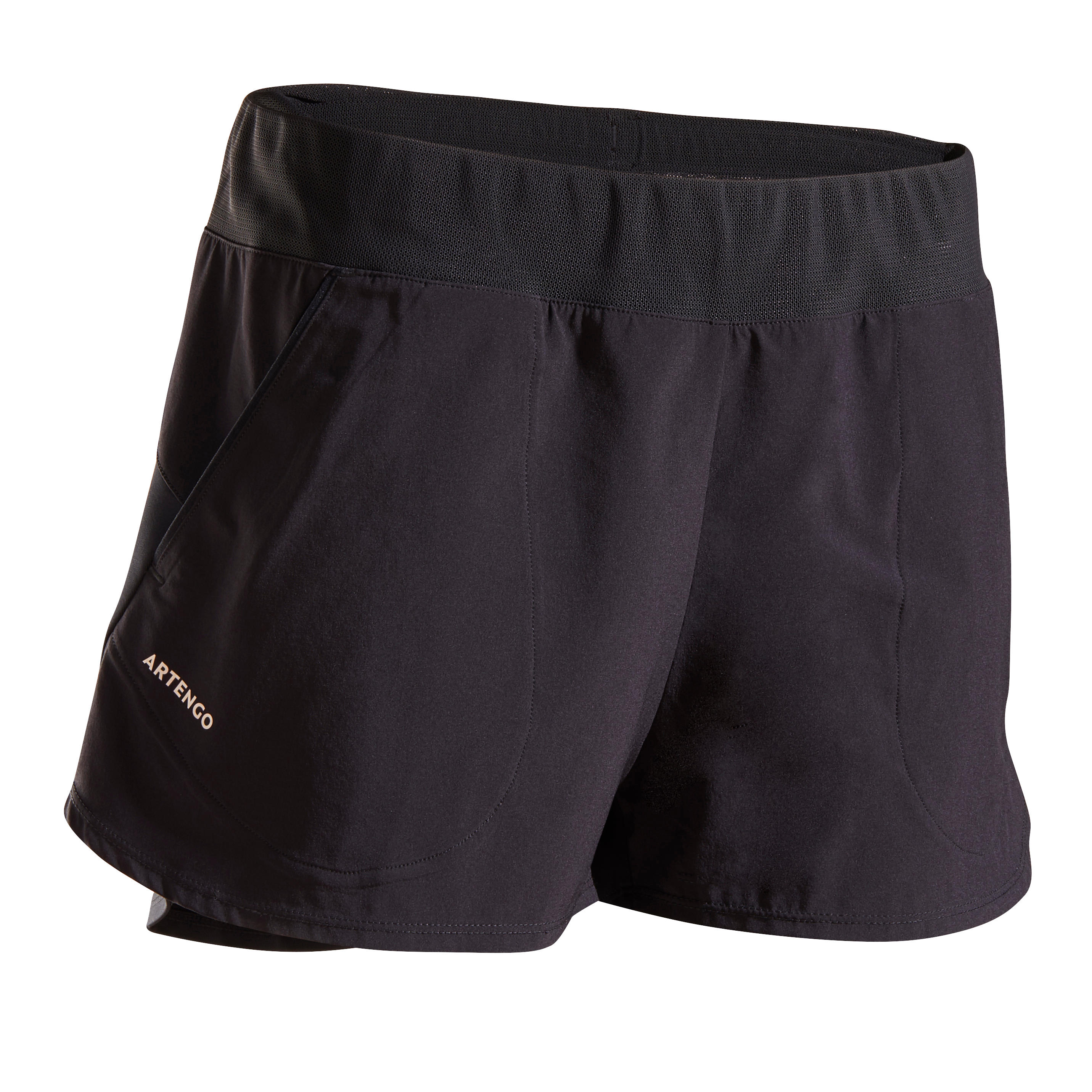 Short tennis dry soft à poche Femmes - Dry 500 noir - ARTENGO