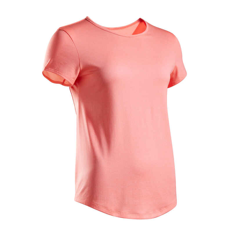 Tennis T-Shirt Damen Essentiel 100 Rundhalsausschnitt dry koralle