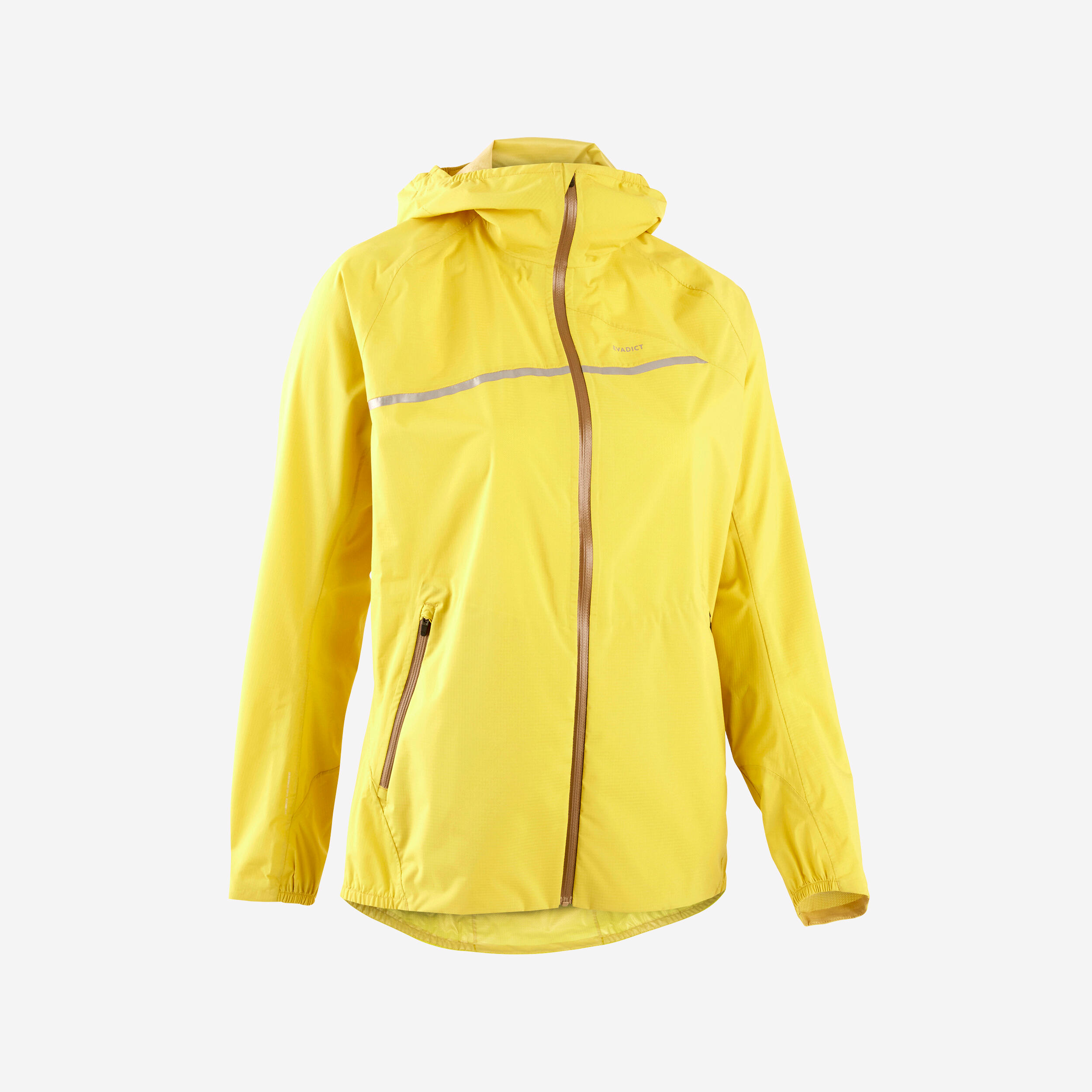 veste impermeable pluie de trail running manches longues femme jaune ocre - kiprun
