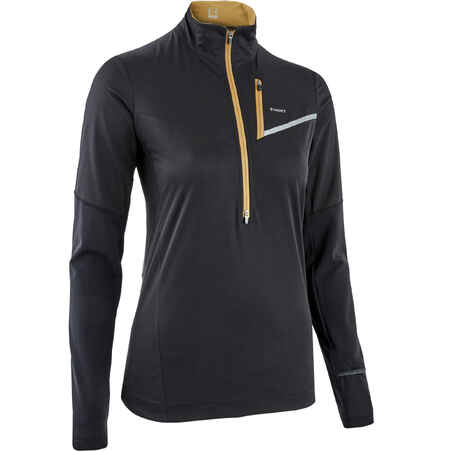 WOMEN'S TRAIL RUNNING LONG-SLEEVED SOFTSHELL JERSEY - BLACK/BRONZE