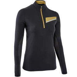 MAILLOT DE TRAIL RUNNING MANCHES LONGUES ZIP FEMME NOIR BRONZE