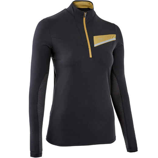 
      WOMEN'S LONG-SLEEVED TRAIL RUNNING ZIP JERSEY - BLACK/BRONZE
  