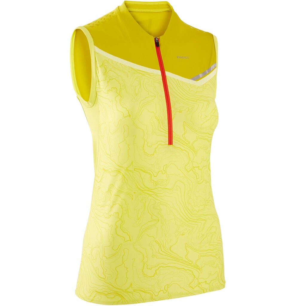 WOMEN'S TRAIL RUNNING SLEEVELESS ZIP TOP - YELLOW GREEN