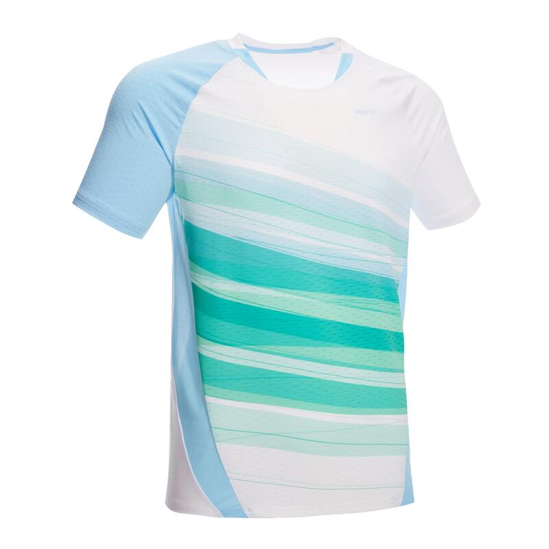 Camiseta de bádminton manga corta Hombre Perfly 560 blanco azul verde