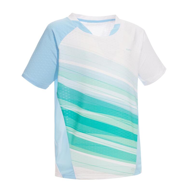 Camiseta de bádminton manga corta Niños Perfly 560 blanco azul verde