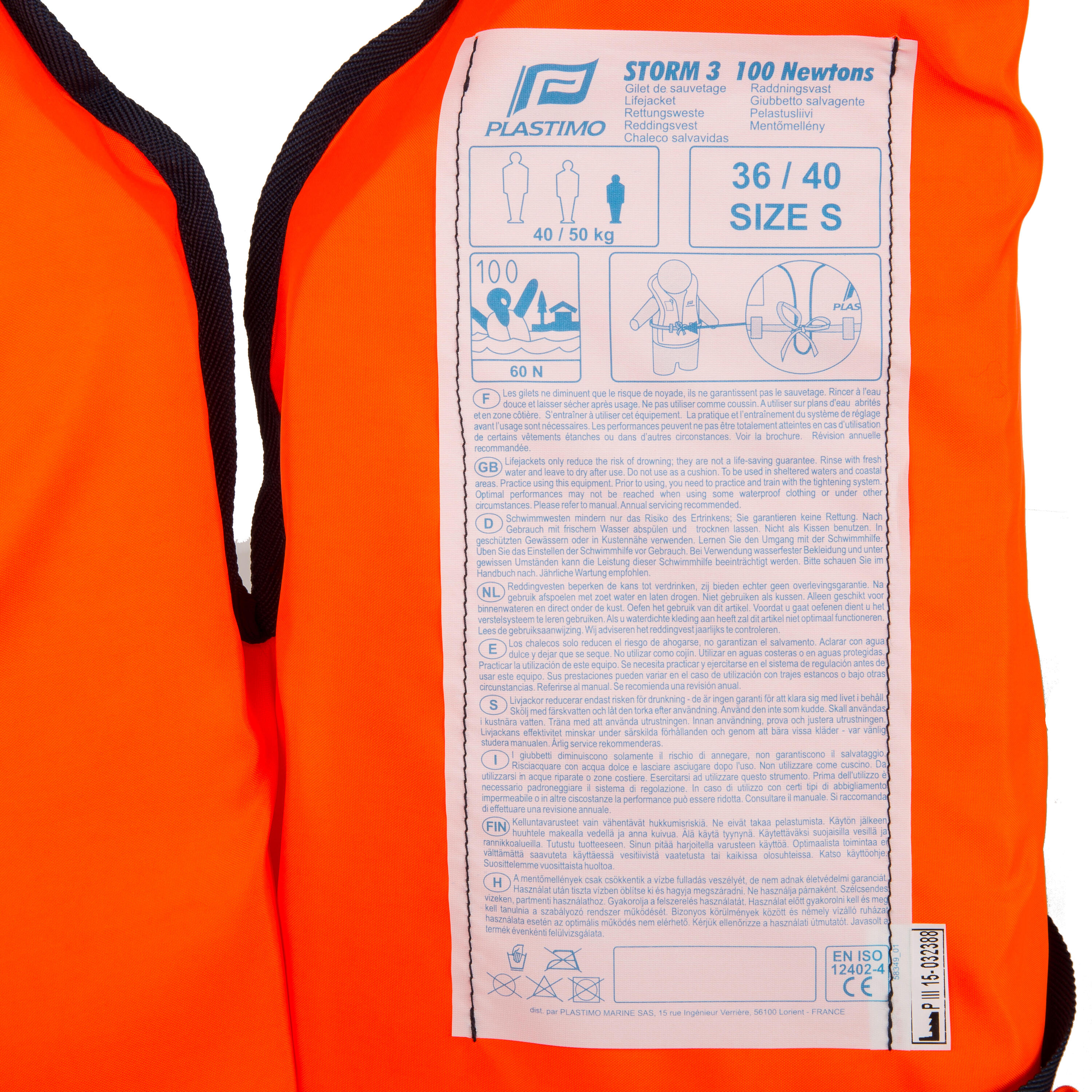 Storm 100N Adult Foam Life Vest - Orange 6/7