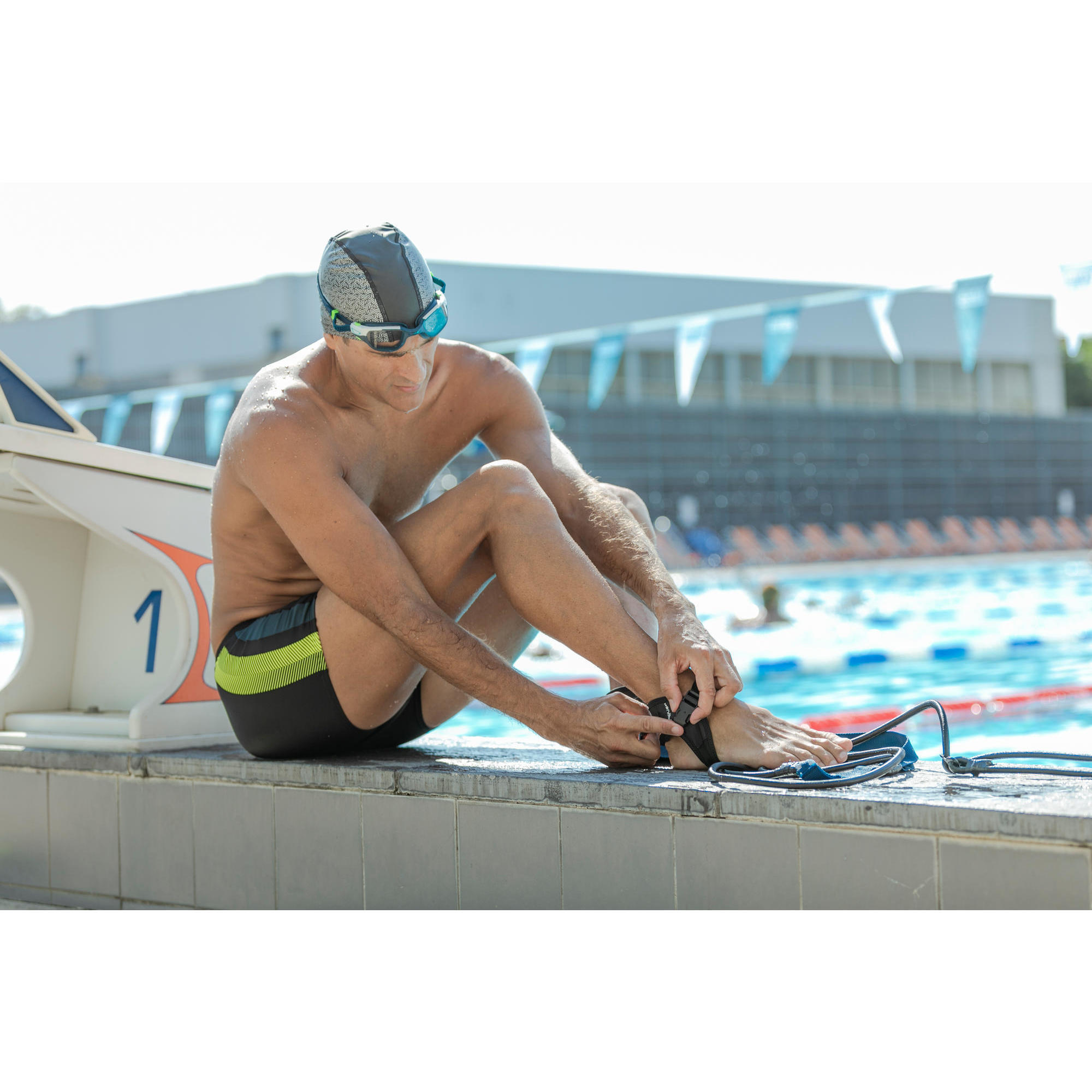 MEN'S SWIMMING BOXERS YOKE - BLACK / YELLOW 6/8