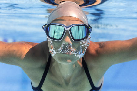 MASQUE DE PISCINE - ACTIVE TAILLE L - VERRES MIROIR - BLEU / NOIR