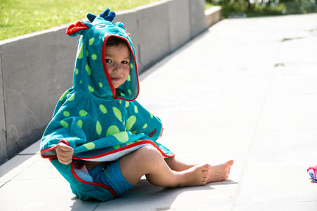 Poncho bébé avec capuche bleu vert imprimé DRAGON