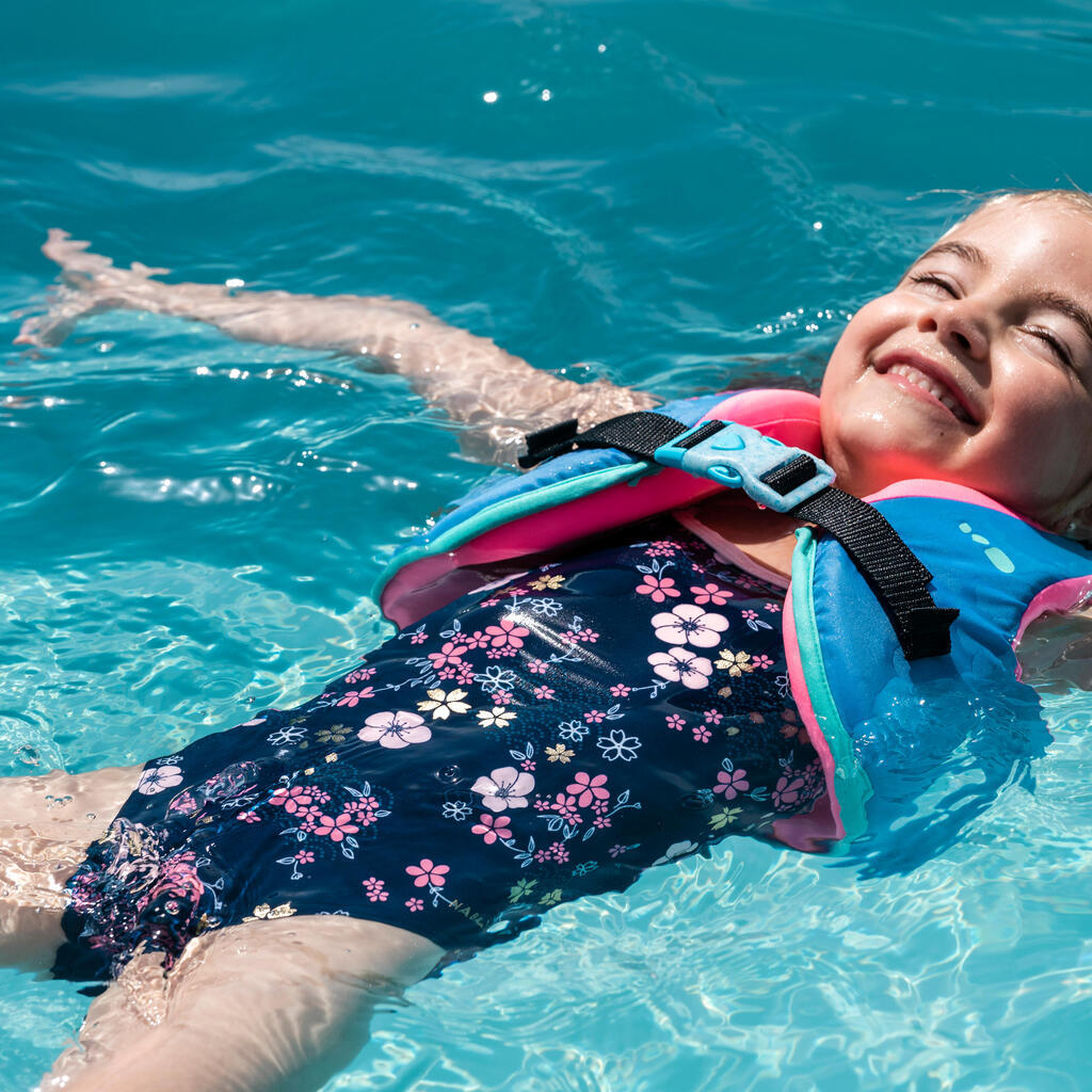 Baby Girls' One-Piece Swimsuit - Dark Blue with Flower Print