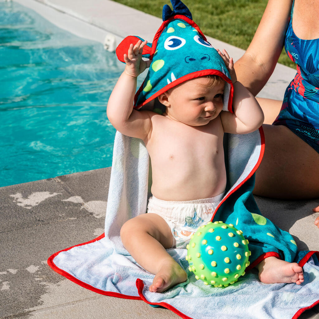 Badetuch Babys/Kleinkinder - Drache bedruckt blau/grün