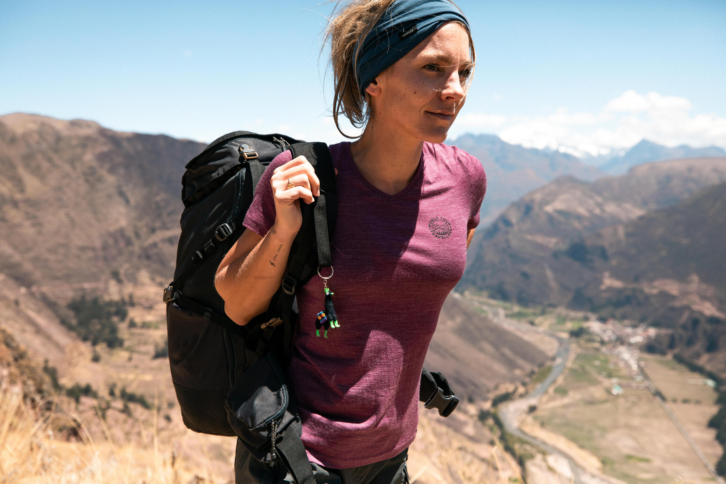 Women's Travel Trekking Merino Wool Short-Sleeved T-Shirt - TRAVEL 500 2/7