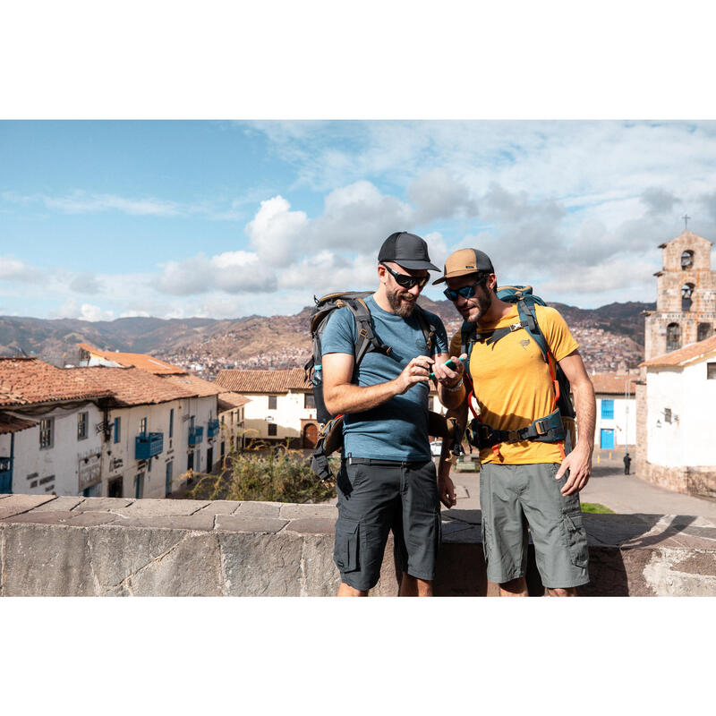 T-shirt de trek voyage manches courtes laine mérinos Homme - TRAVEL 500 jaune