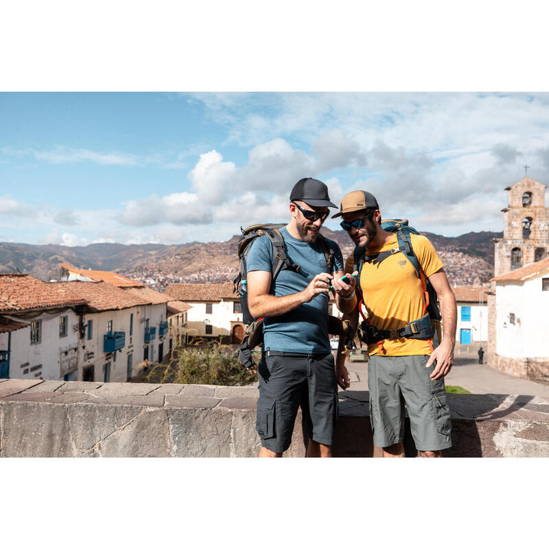 T-shirt lã merino de trekking viagem - TRAVEL 500 Amarelo Homem