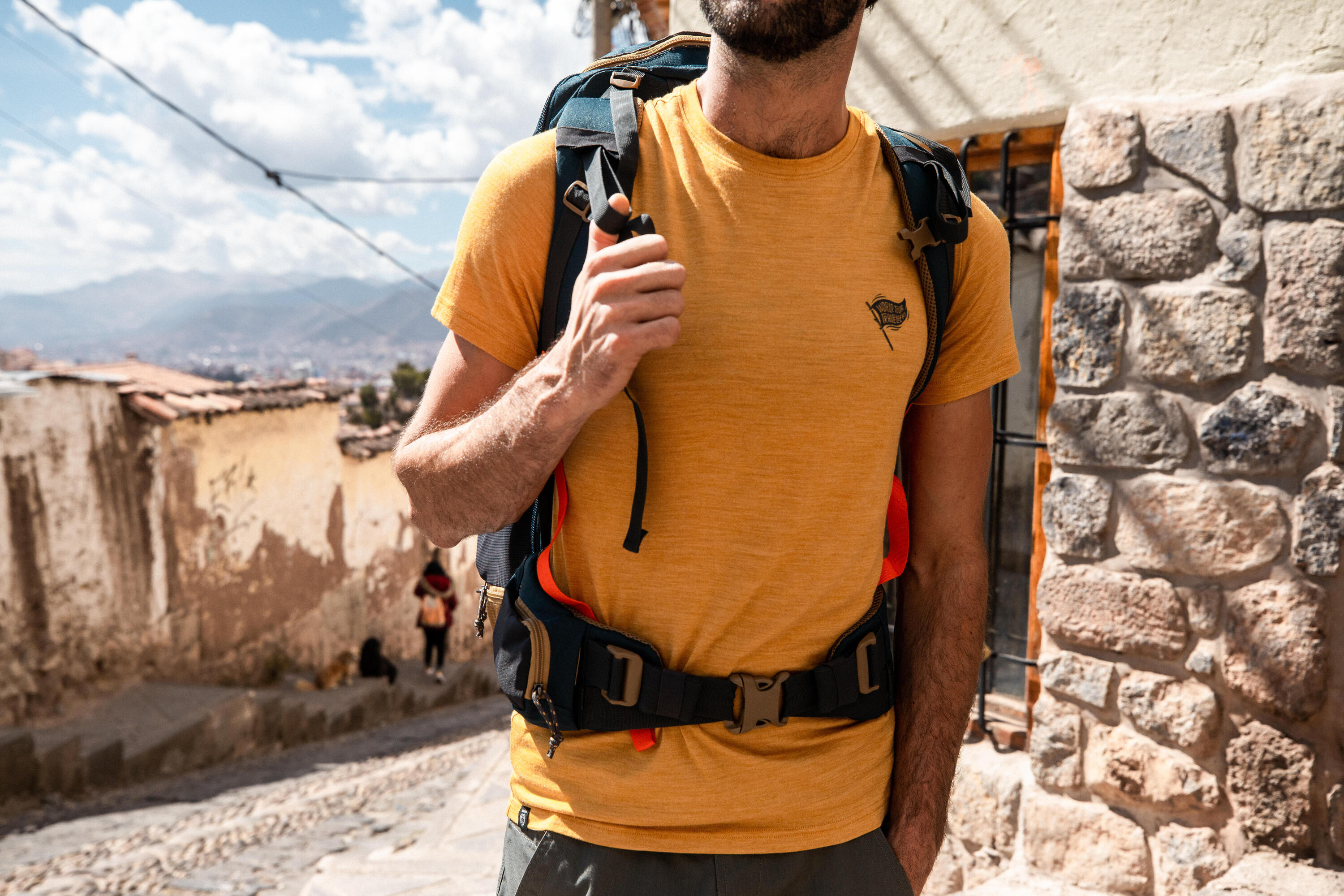 Merinoshirt Herren kurzarm Backpacking - Travel500 gelb  8/8