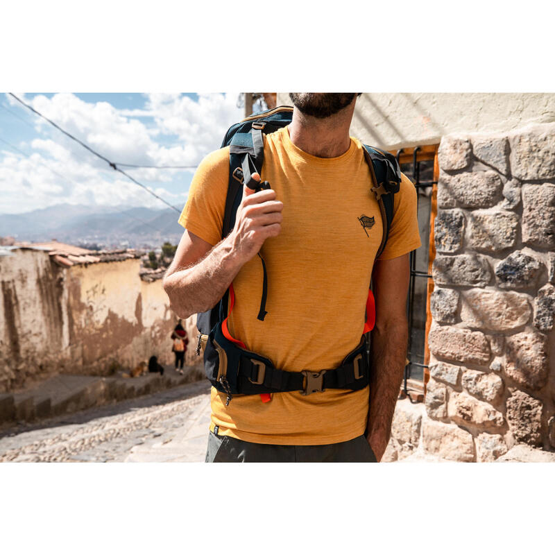 T-shirt lã merino de trekking viagem - TRAVEL 500 Amarelo Homem