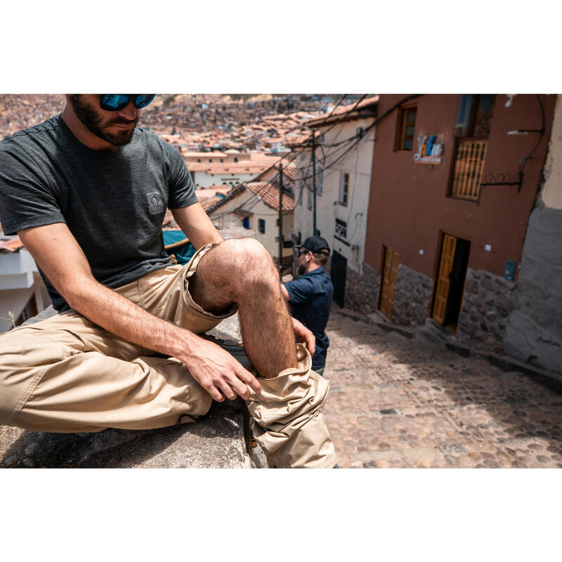 Pantalon Modulabil Trekking călătorie TRAVEL100 Bej Bărbați