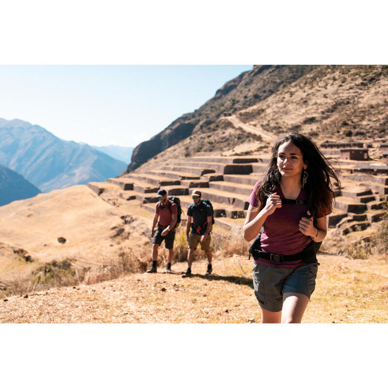 Camiseta de montaña y trekking manga corta lana merino Mujer Forclaz Travel 500