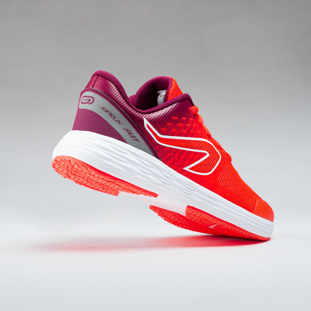 chaussures enfant d'athlétisme AT 500 kiprun fast rose fluo- bordeaux