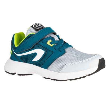 Chaussures enfant d'athlétisme Run Support scratch grises et bleues