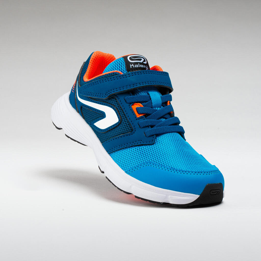 Laufschuhe Leichtathletik Run Support Klettverschluss Kinder blau/neonkoralle