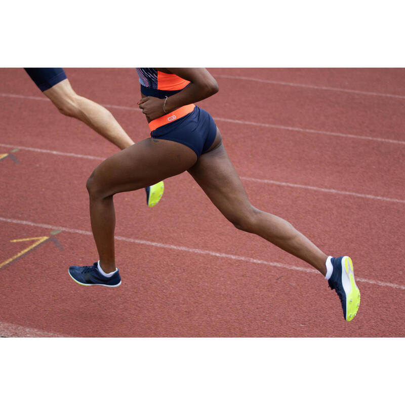 CHAUSSURES A POINTES D'ATHLETISME DE DEMI FOND AT MID BLEU NOIR ET JAUNE