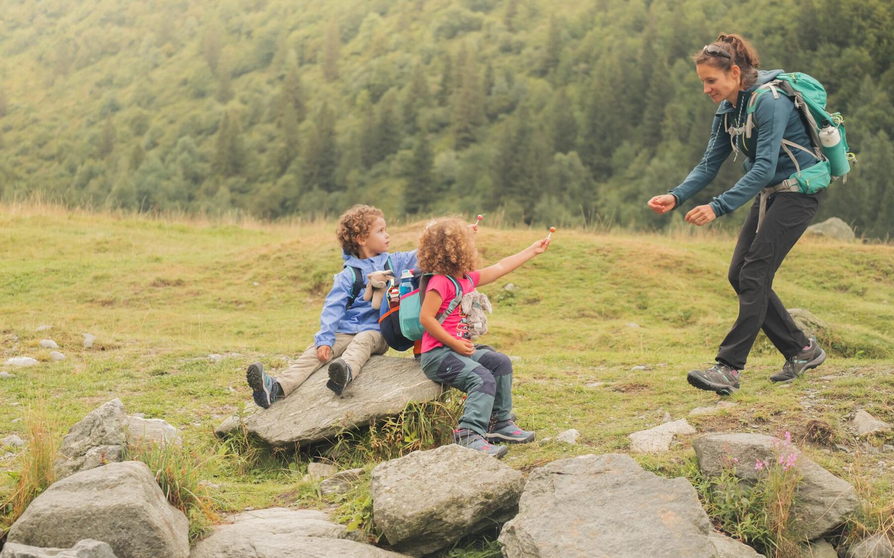 Mum with two kids out for a hike