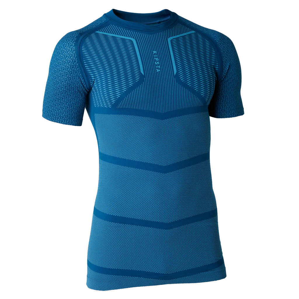 Men's Football Short-Sleeved Base Layer Top Keepdry 500 - Petrol Blue