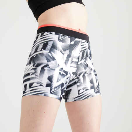 Women's Fitness Cardio Training Shorts 100 - White/Black Graphic Print