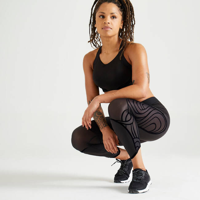 Buy Women Polyester 7/8 High-Waist Shaping Gym Leggings - Black Online