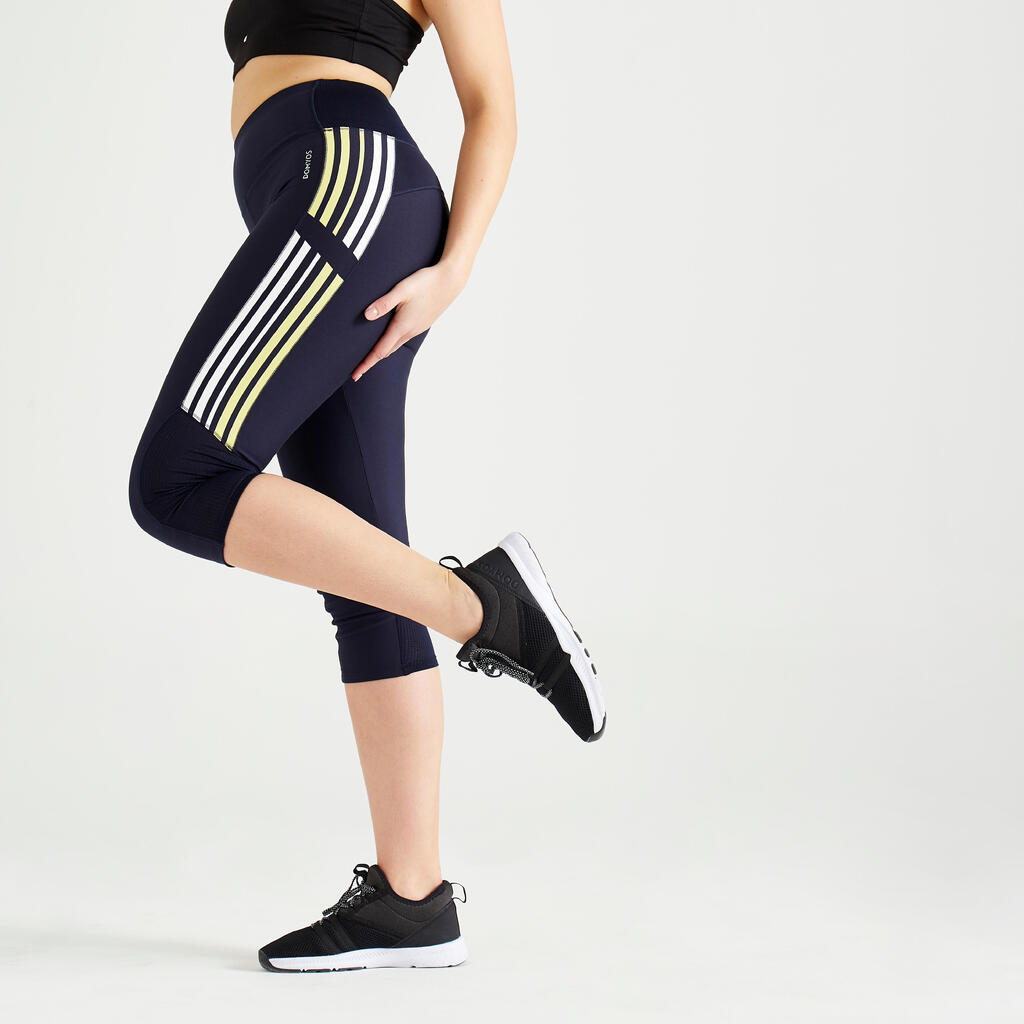 Women's High-Waisted Cropped Fitness Cardio Leggings - Navy Blue