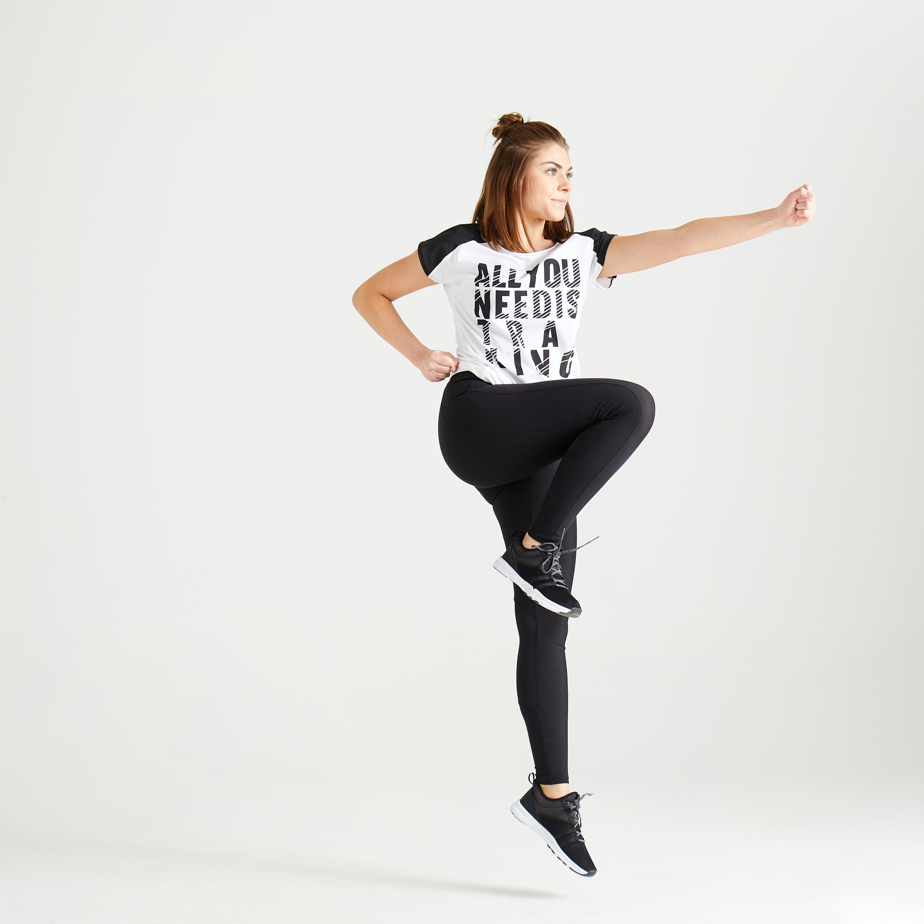 Women's Fitness Cardio Training T-Shirt 120 - Printed White/Black 2/6