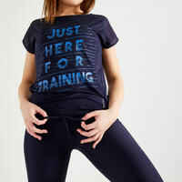 Women's Fitness Cardio-Training T-Shirt 120 - Printed Black/Blue