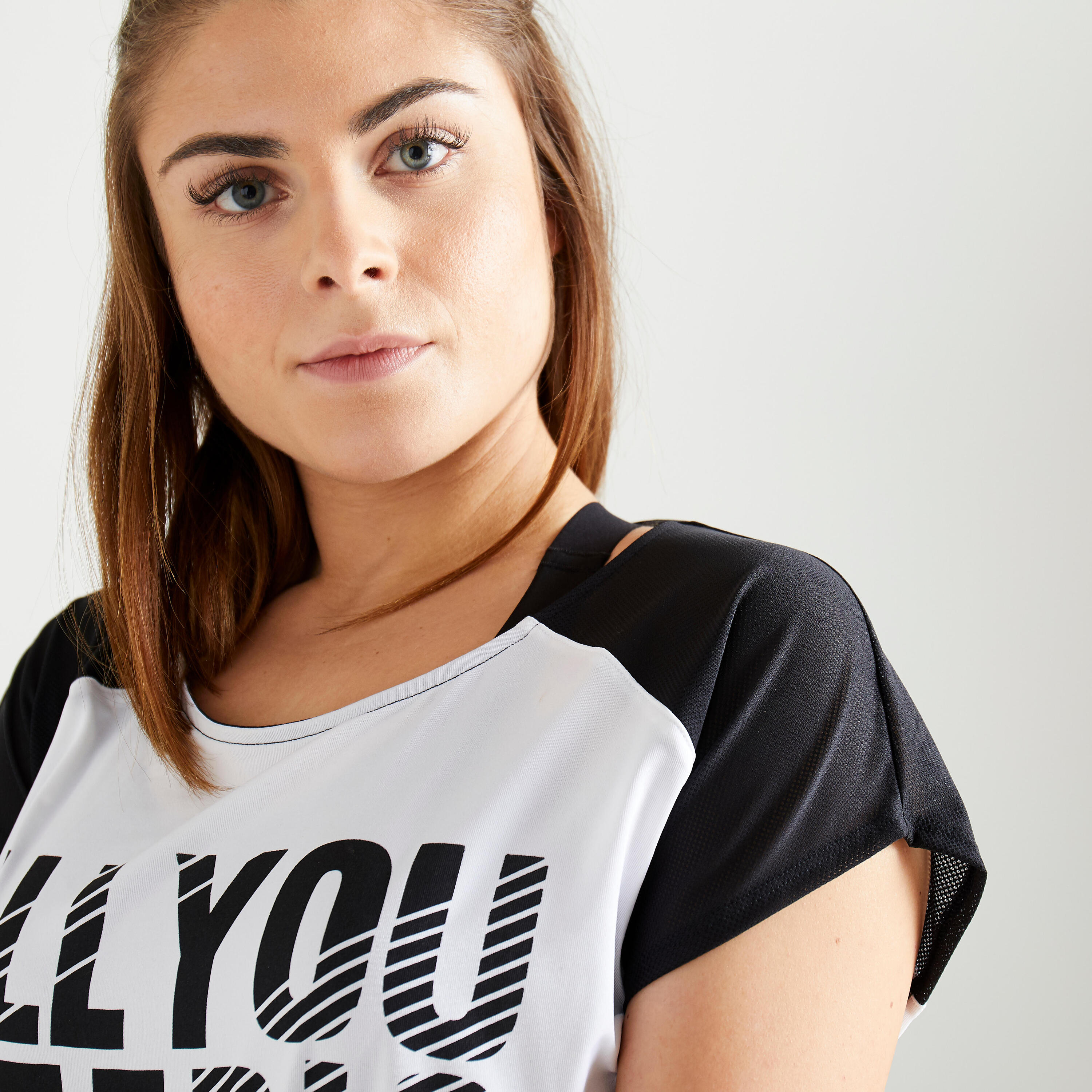 Women's Fitness Cardio Training T-Shirt 120 - Printed White/Black 3/6