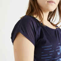 Women's Fitness Cardio-Training T-Shirt 120 - Printed Black/Blue