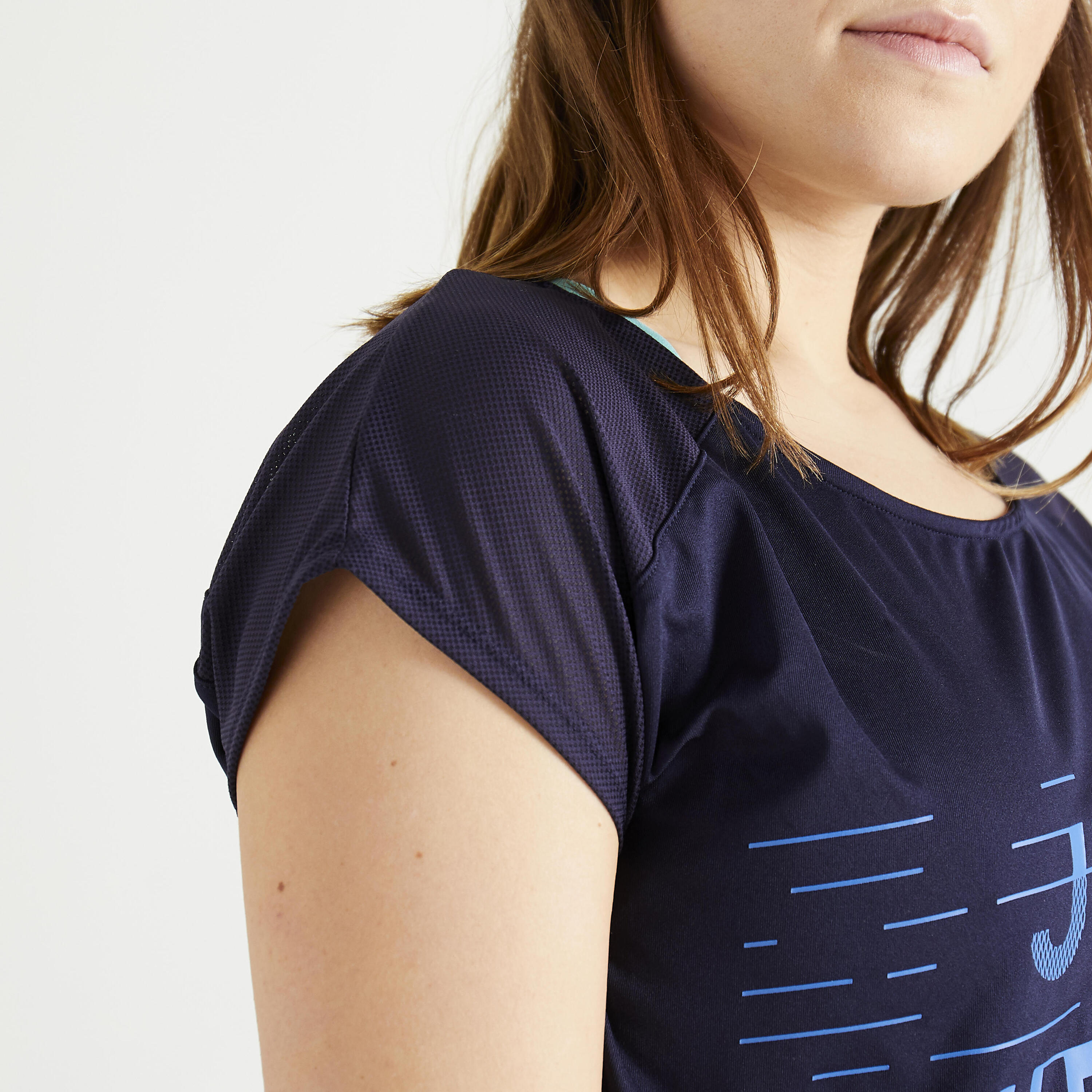Women's Fitness Cardio-Training T-Shirt 120 - Printed Black/Blue 4/6