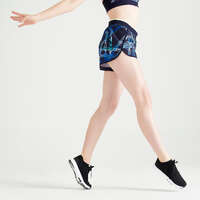 Shorts fitness FST 100 Loose Dam marinblå tryck Populärt - Shorts FST 100 Loose Dam tryck DOMYOS - Shorts