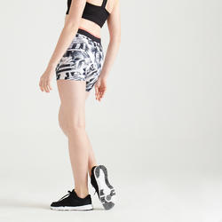 Short fitness cardio training femme noir et blanc imprimé graphique 100