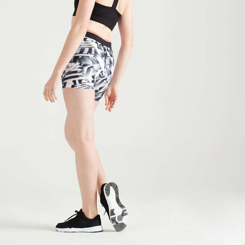 WOMAN FITNESS ENERGY APPAREL Fitness and Gym - Shorts FST 100 - White/Black DOMYOS - Fitness and Gym