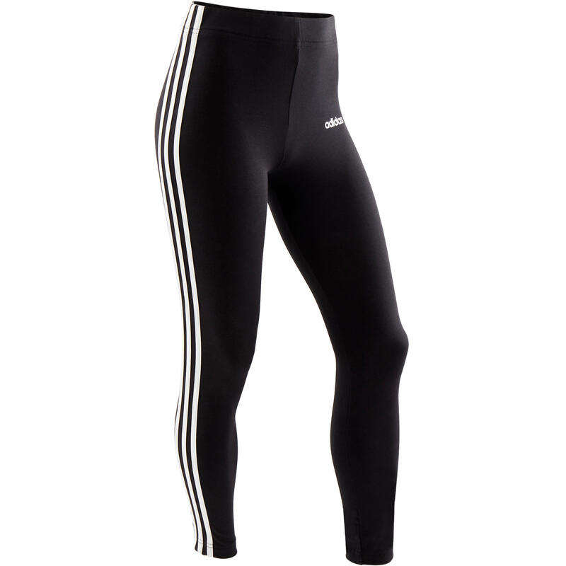 Mallas Leggings niña adidas negro con 3 franjas blancas