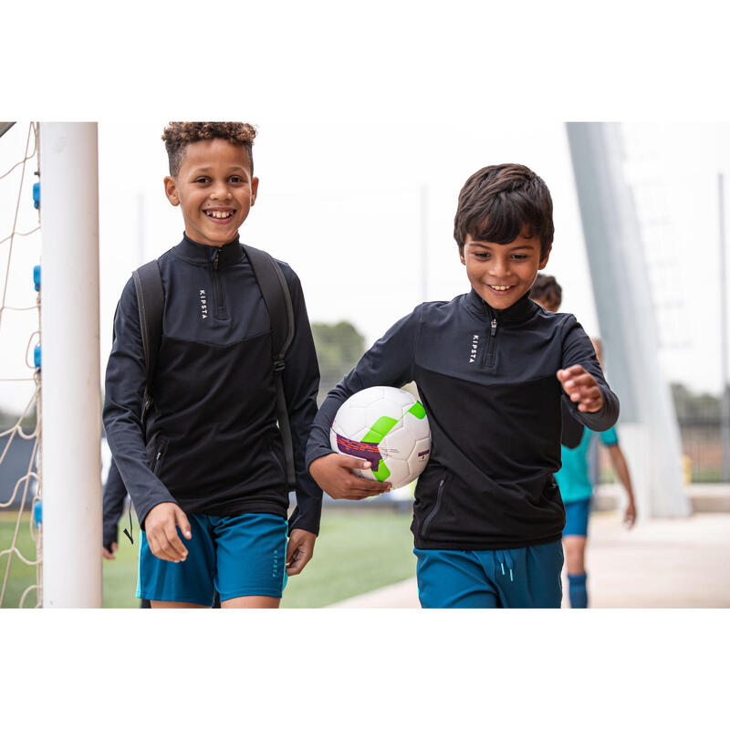 Sudadera Fútbol Kipsta T500 Bolsillos niños azul Gris Negro