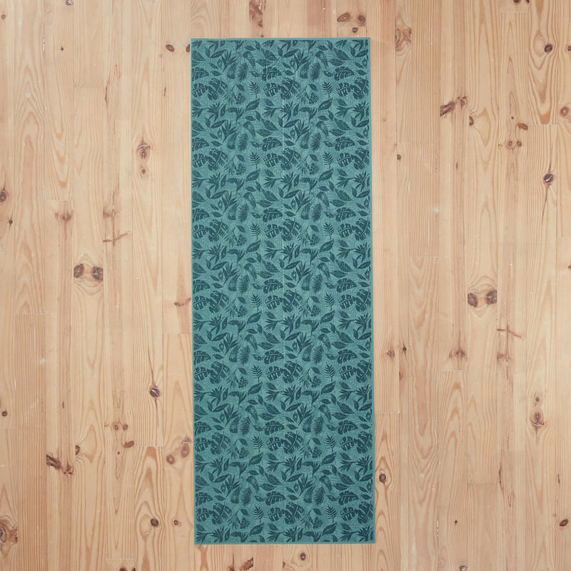 Yogamat voor zachte yoga Comfort 8 mm groen met bladerprint