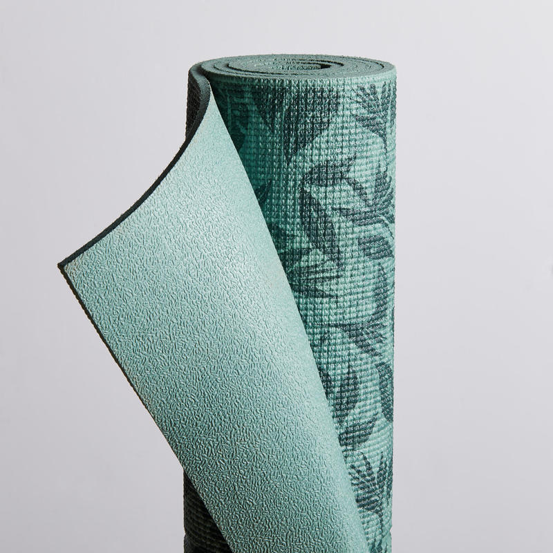 Comfort Gentle Yoga Mat 8 Mm Green Leaf Print Domyos By Decathlon
