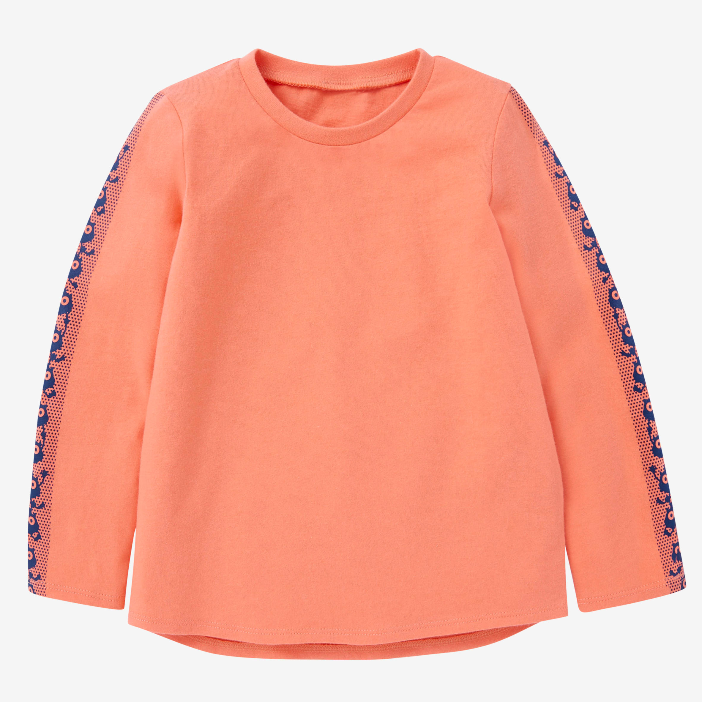 Kids' Basic Long-Sleeved Cotton T-Shirt - Coral with Motifs 2/5