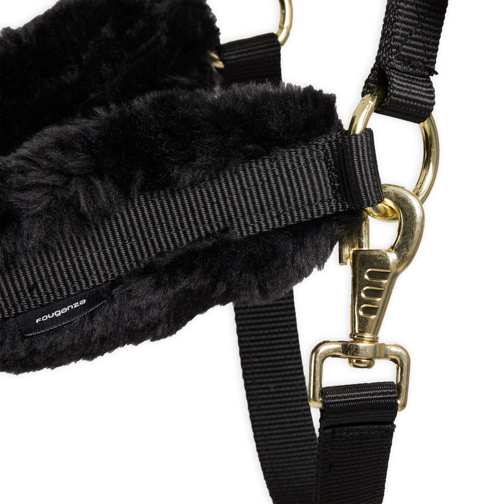 Horse Riding Synthetic Sheepskin Halter for Horse - Black/Beige