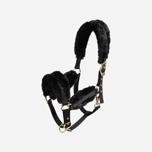 
      Horse Riding Synthetic Sheepskin Halter for Horse - Black
  