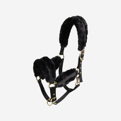 Capezza equitazione agnellino sintetico cavallo nero-beige