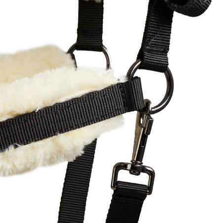 Horse Riding Synthetic Sheepskin Halter for Horse - Black/Beige