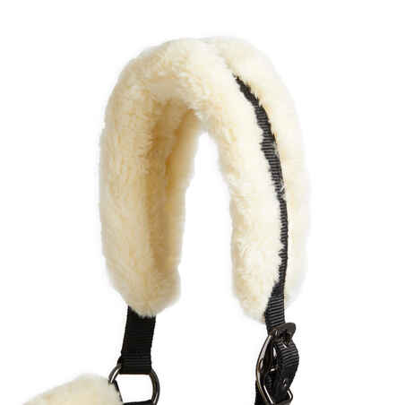 Horse Riding Synthetic Sheepskin Halter for Horse - Black/Beige